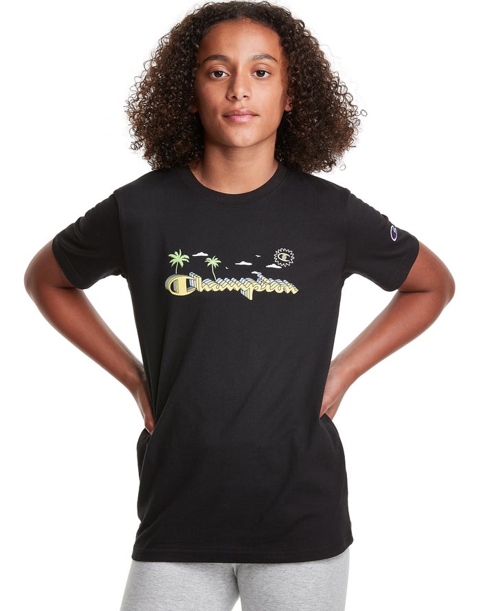 Champion Girls T-Shirt NZ - Classic Relaxation Black ( 8165-YKFOJ )